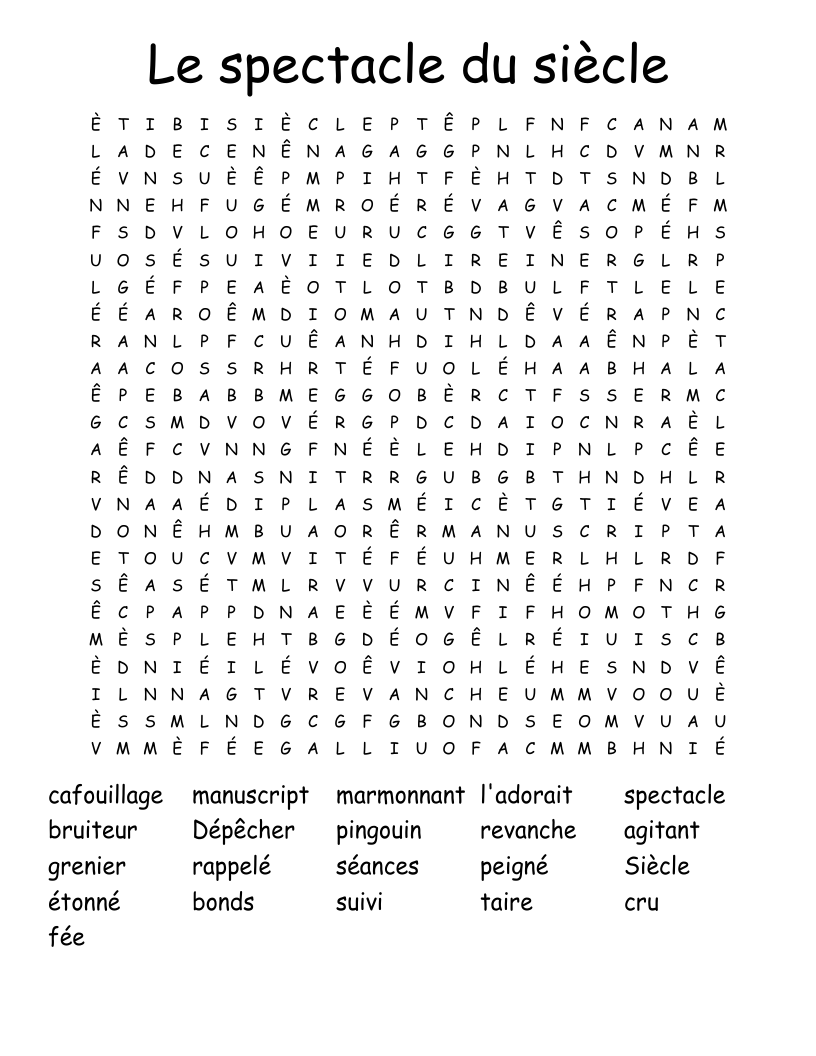 Le spectacle du siècle Word Search