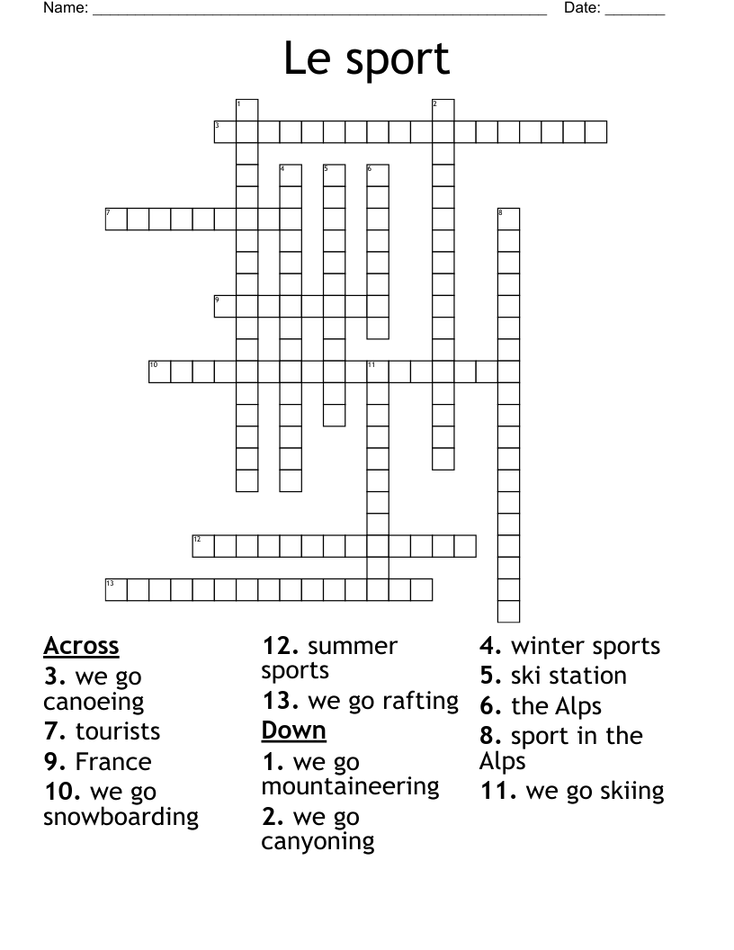 Le sport  Crossword