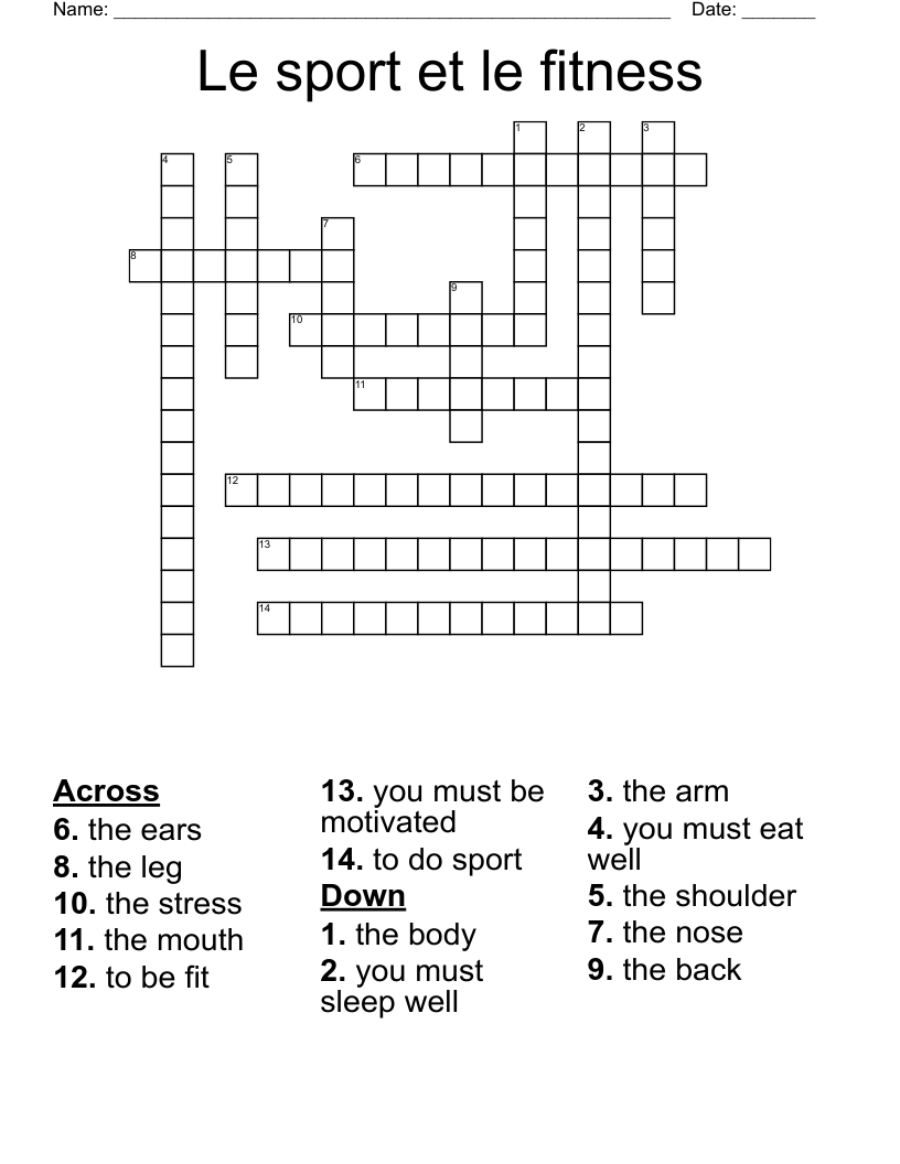 Le sport et le fitness Crossword