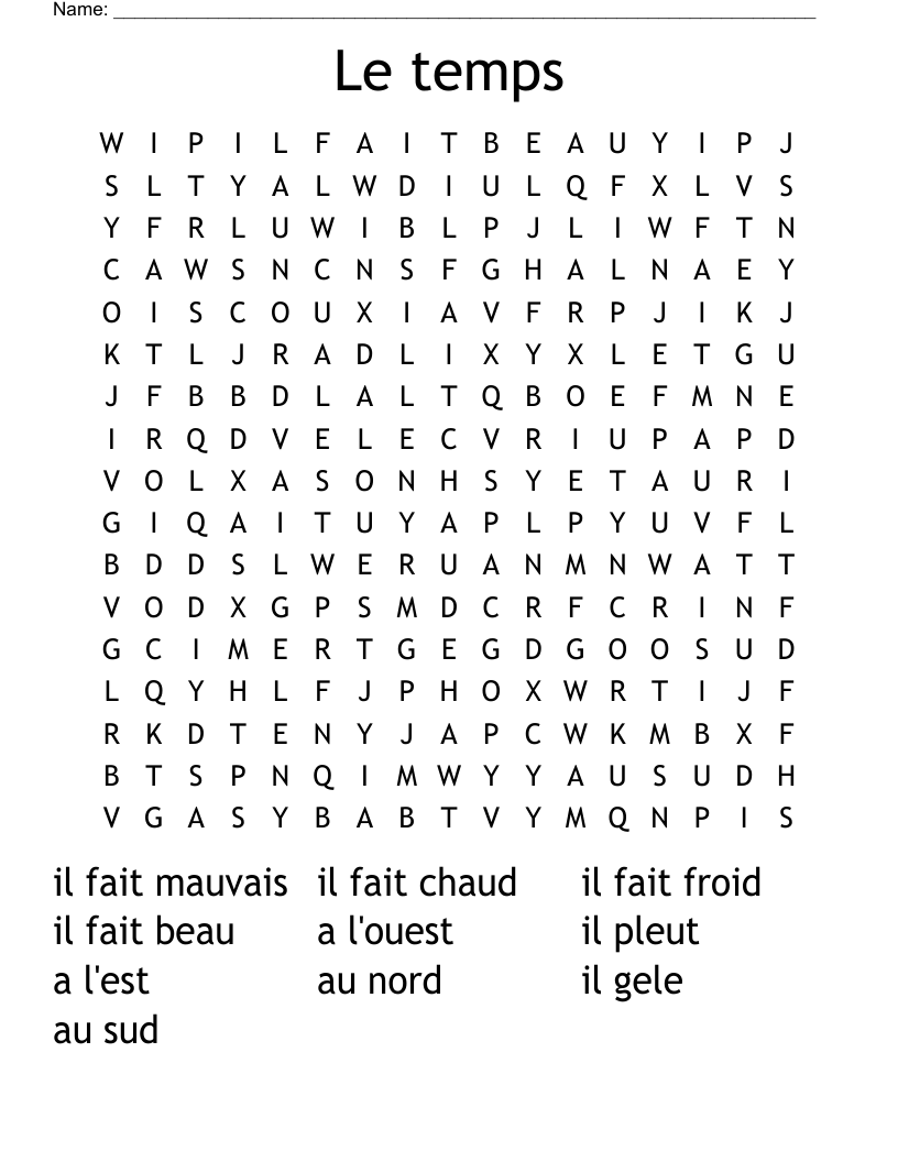Le temps Word Search