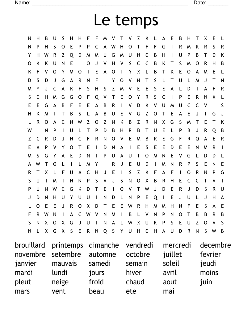 Le temps Word Search