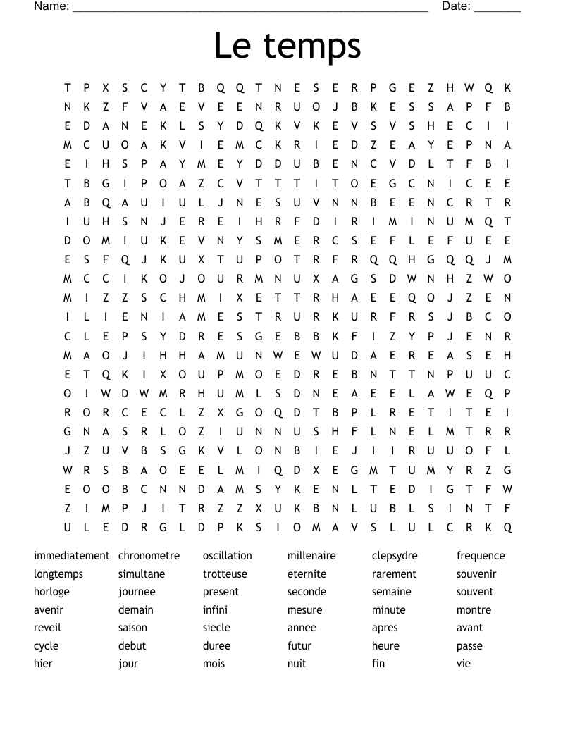 Le temps Word Search