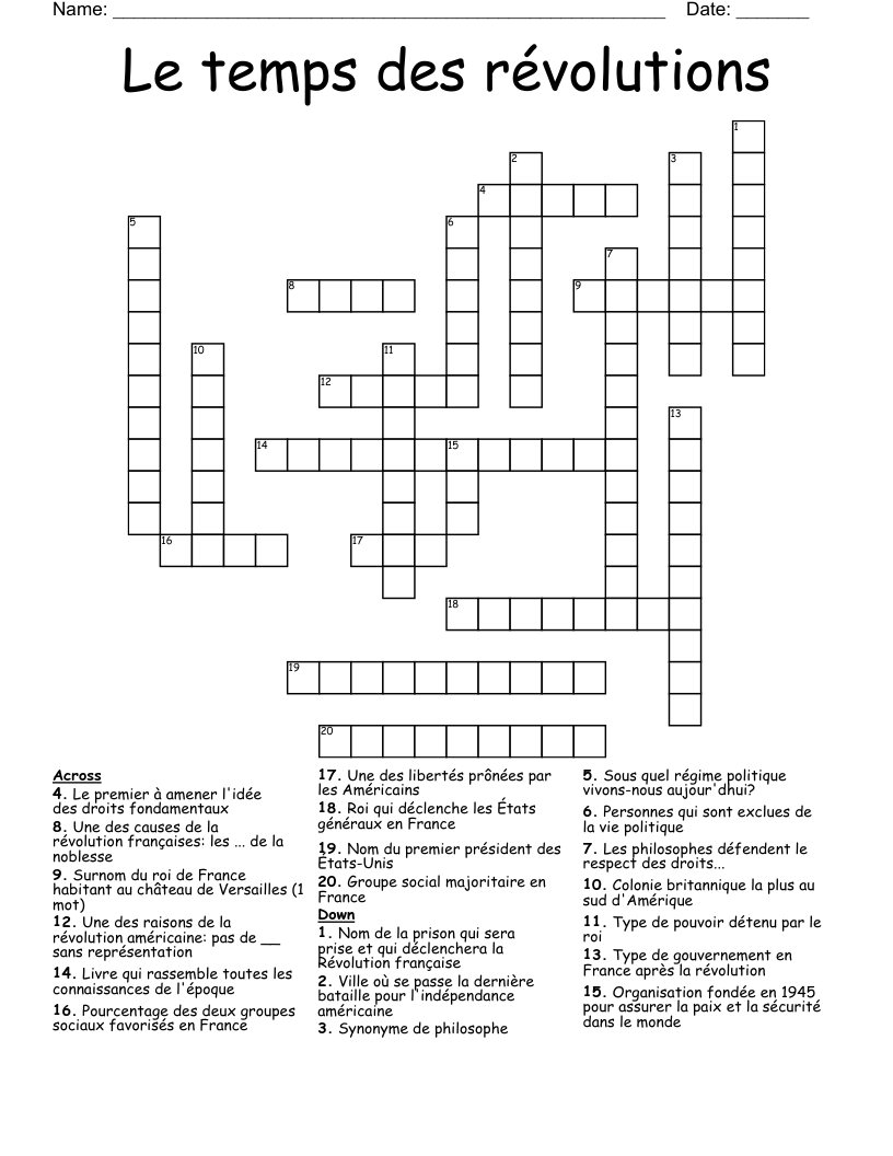 Le temps des révolutions Crossword