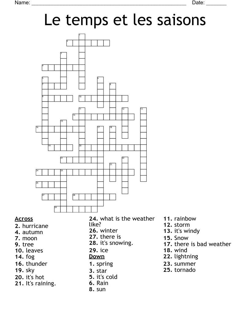 Le temps et les saisons Crossword