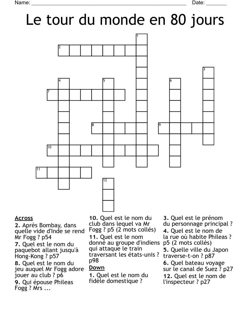 Le tour du monde en 80 jours Crossword