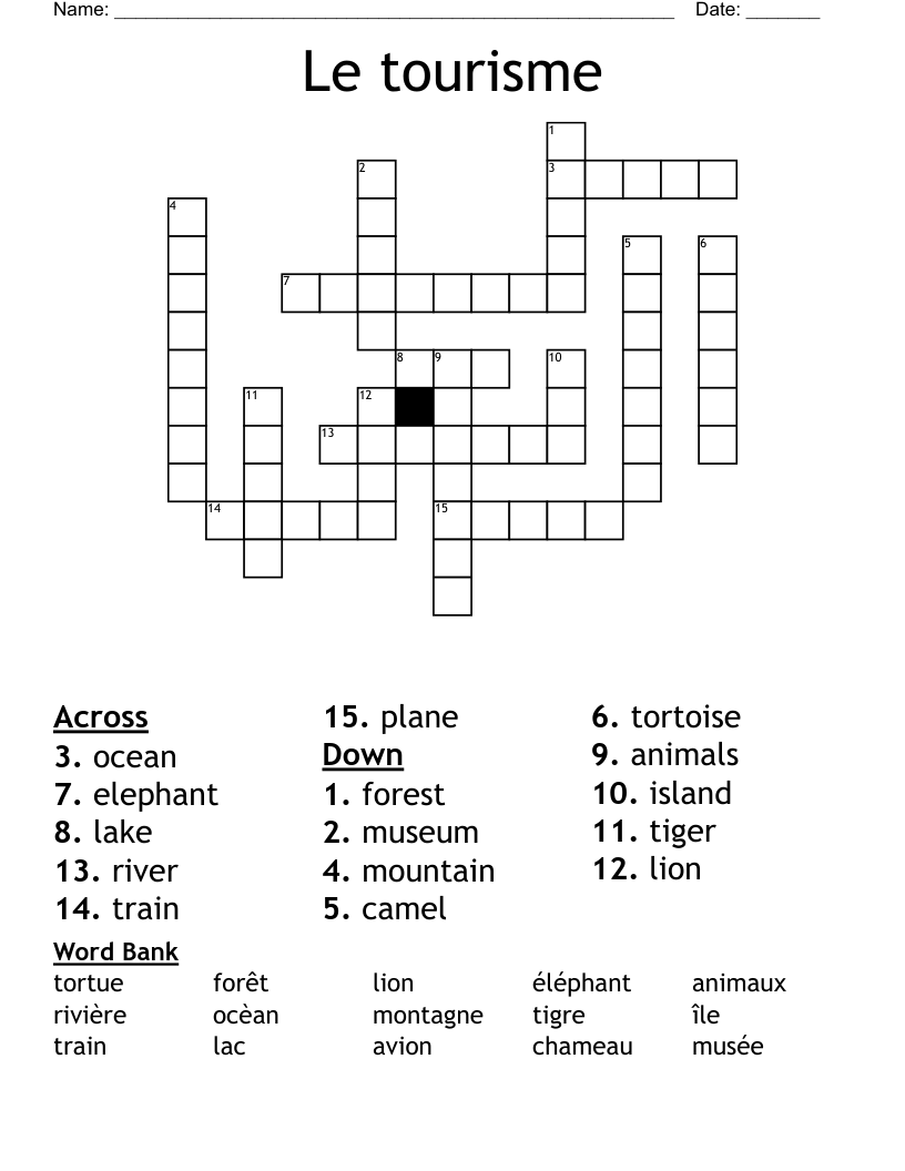 Le tourisme Crossword