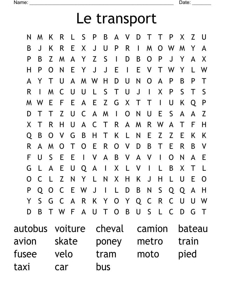 Le transport Word Search