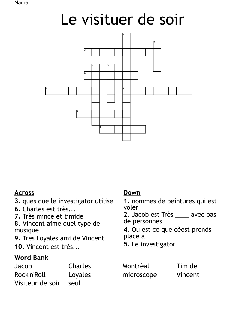 Le visituer de soir  Crossword