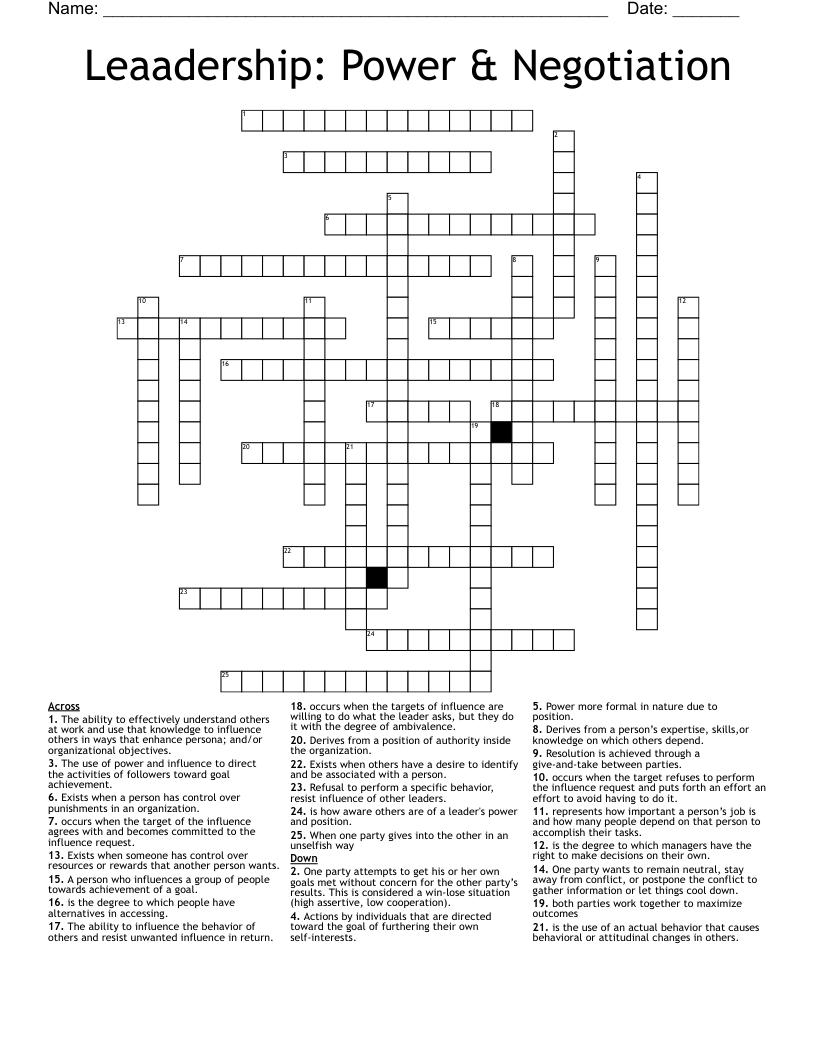 Leaadership: Power & Negotiation Crossword