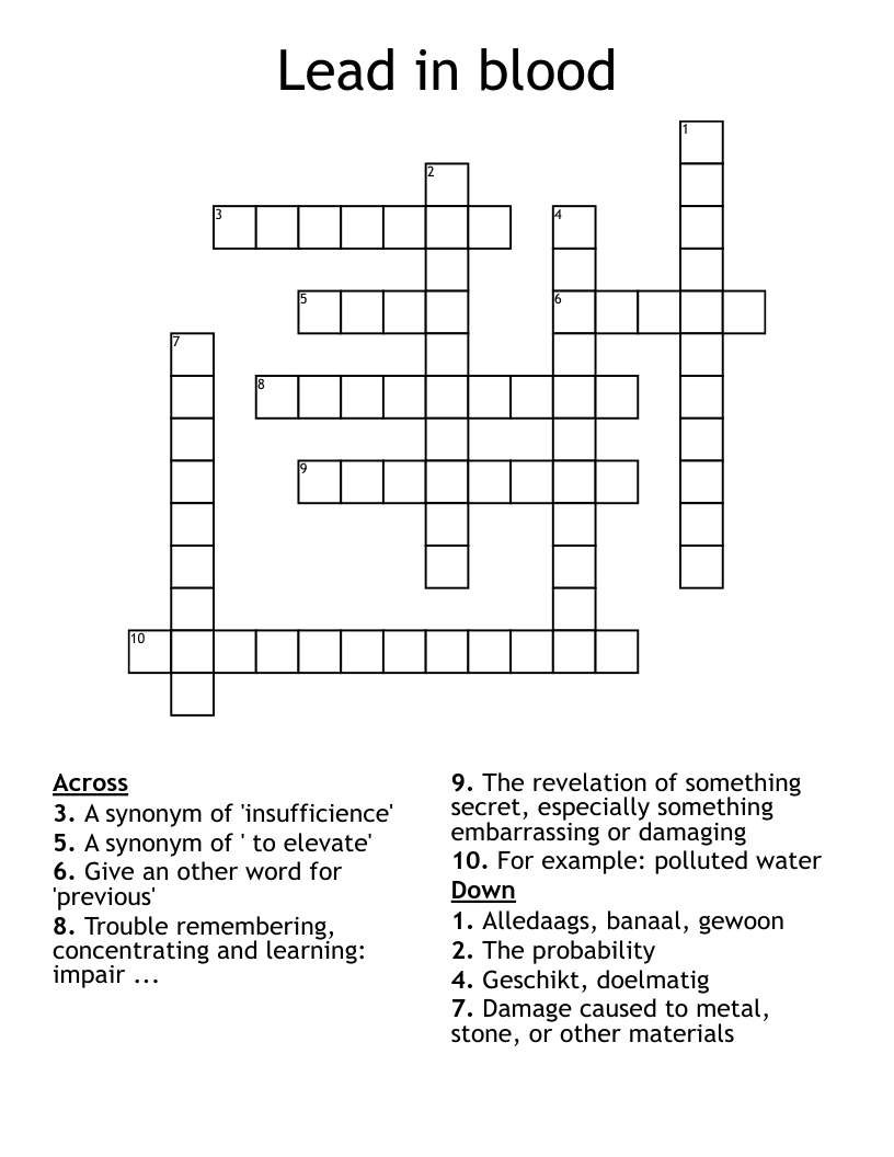 Lead in blood Crossword