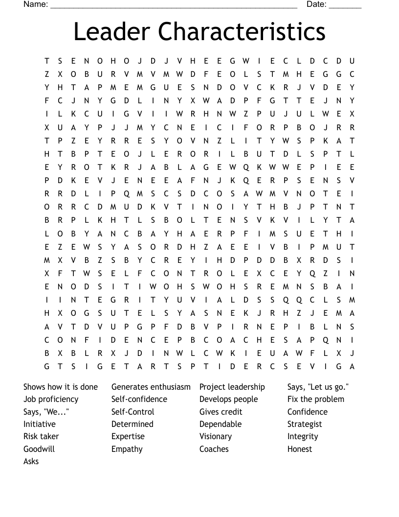 Leader Characteristics Word Search
