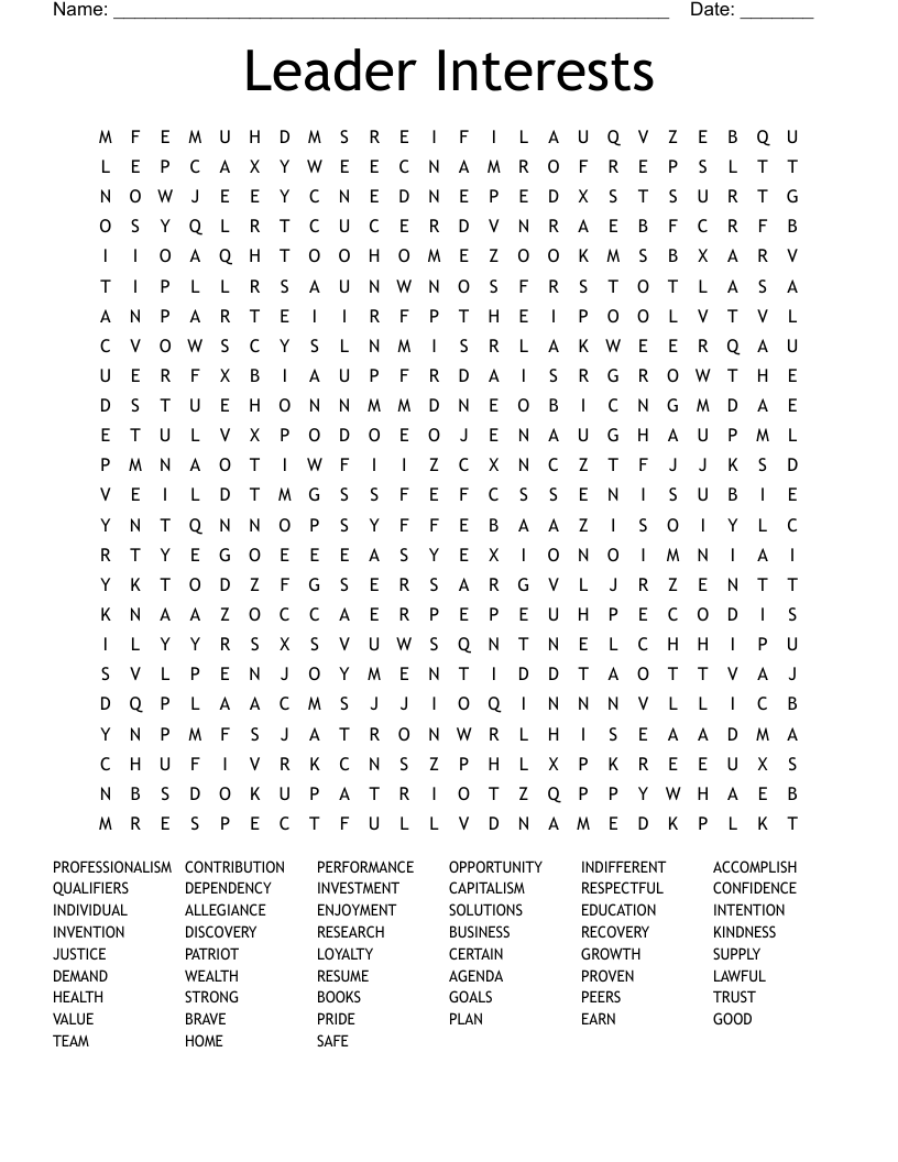 Leader Interests  Word Search