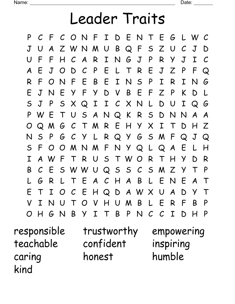 Leader Traits  Word Search