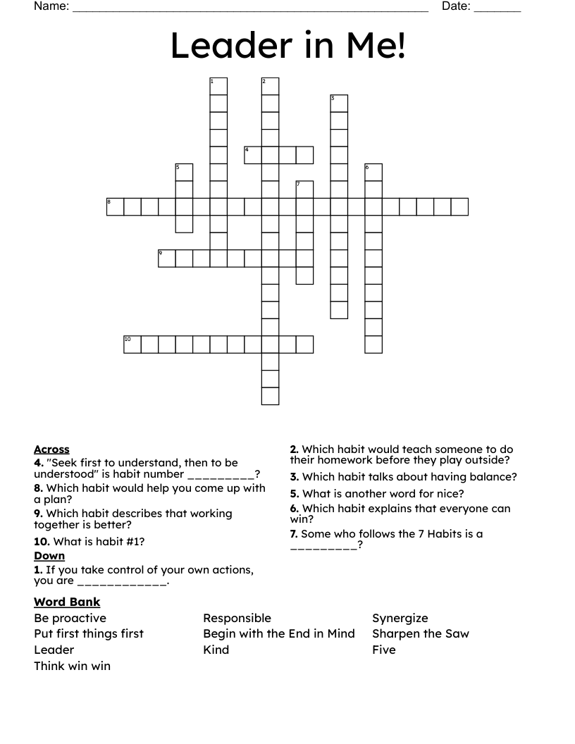 Leader in Me! Crossword
