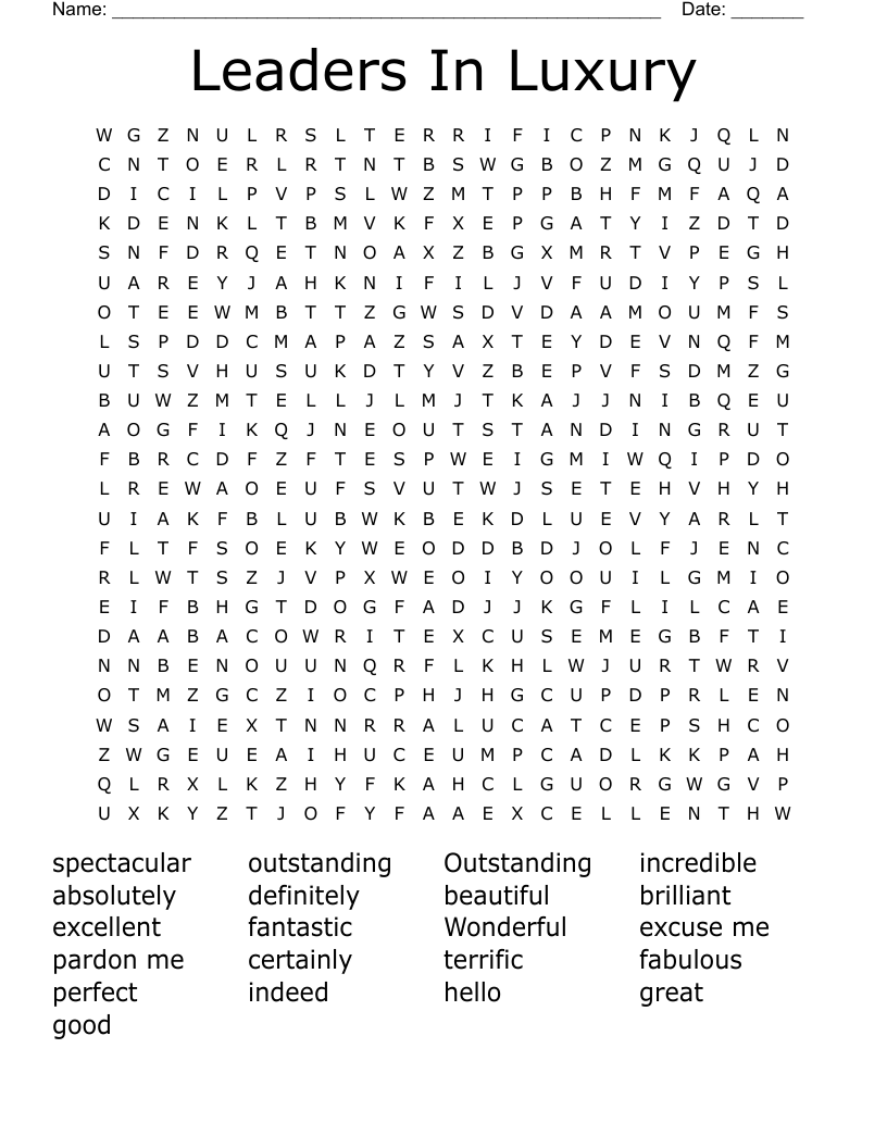 Leaders In Luxury  Word Search