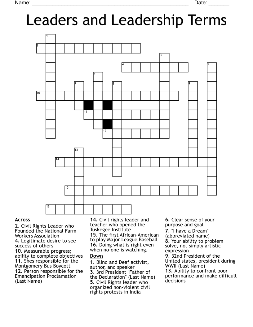 Leaders and Leadership Terms Crossword