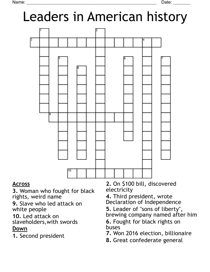 Leaders in American history Crossword