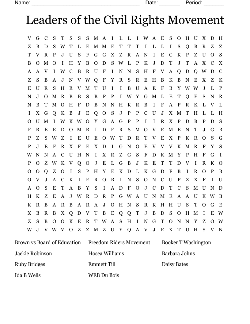 Leaders of the Civil Rights Movement Word Search