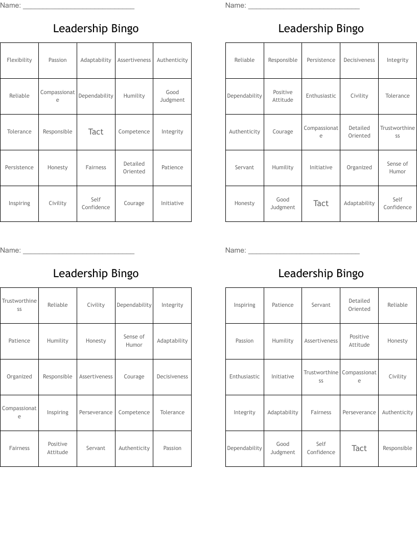 Leadership Bingo