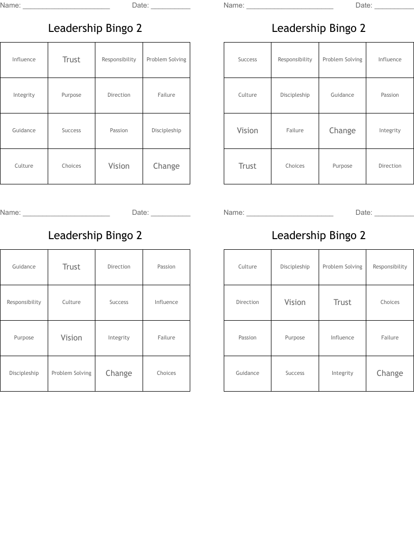 Leadership Bingo 2