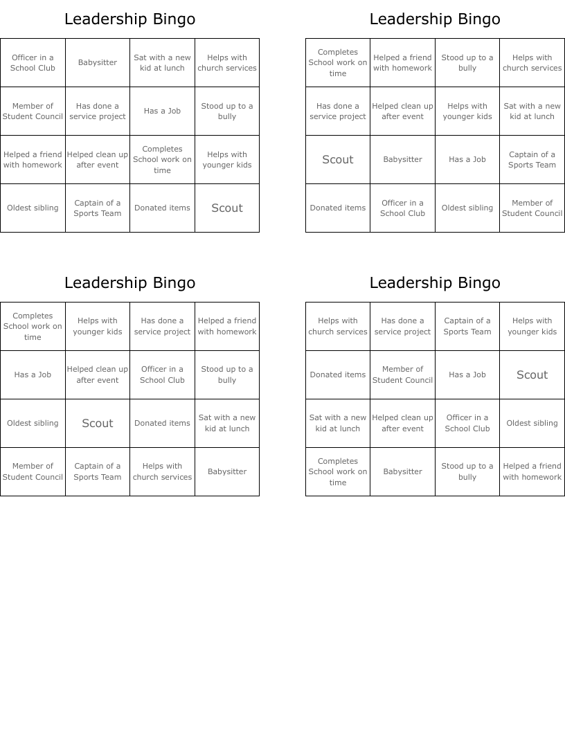 Leadership Bingo 