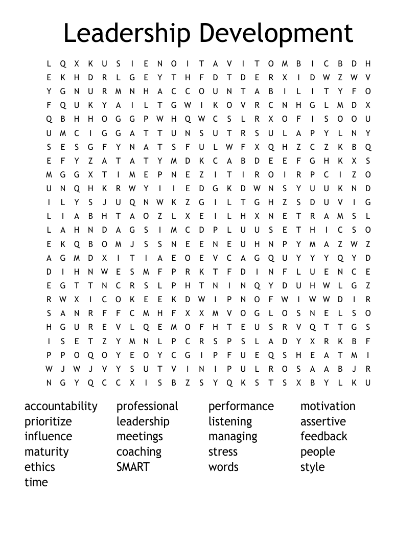 Leadership Development Word Search