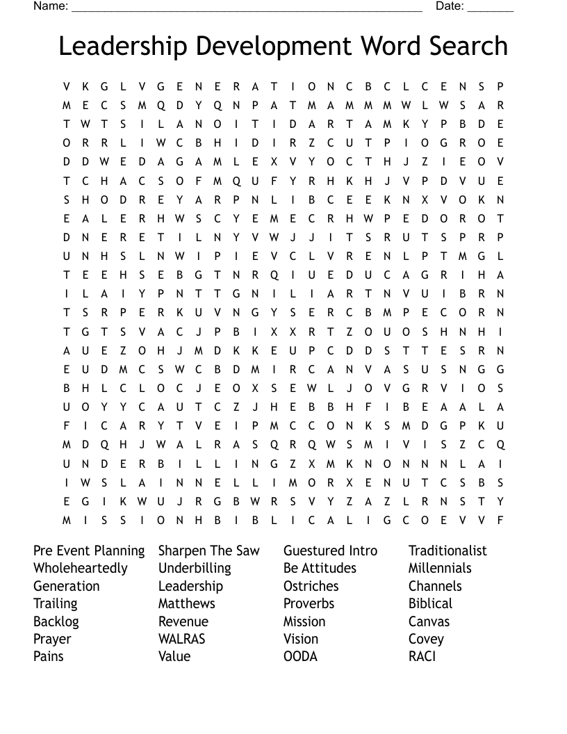 Leadership Development Word Search