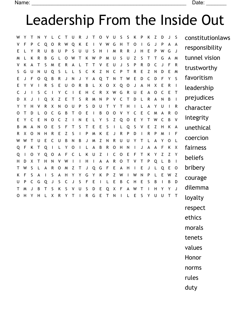 Leadership From the Inside Out Word Search