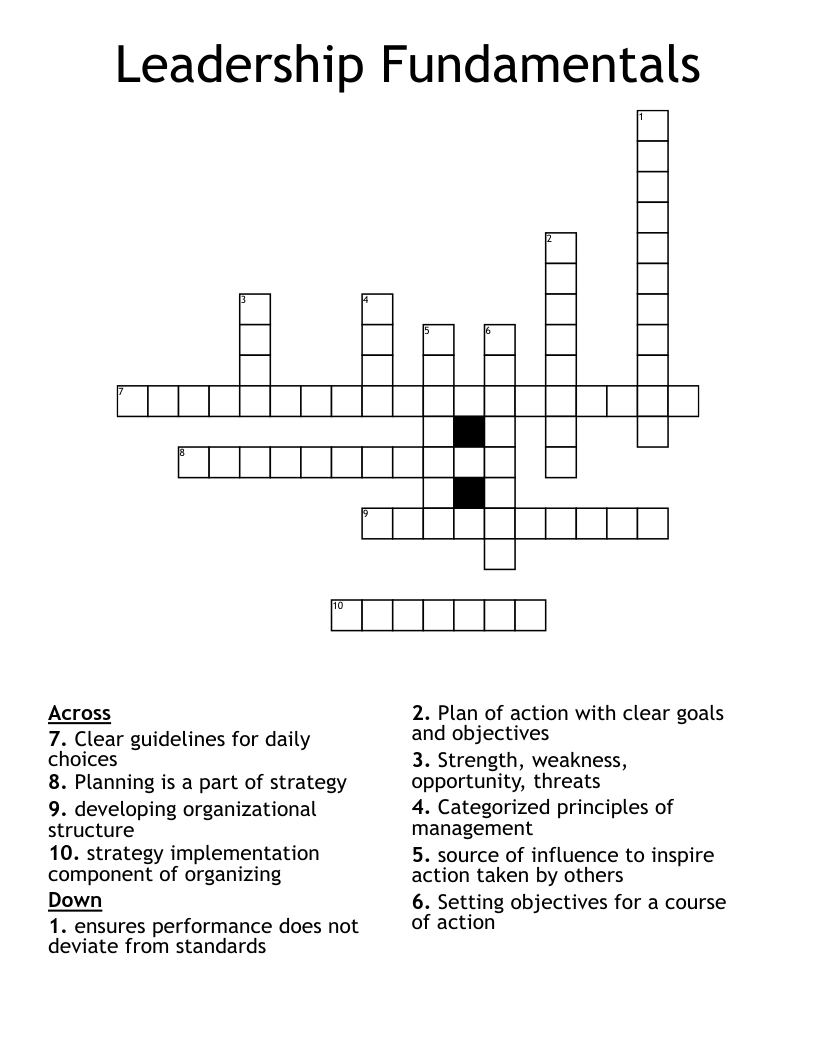 Leadership Fundamentals Crossword