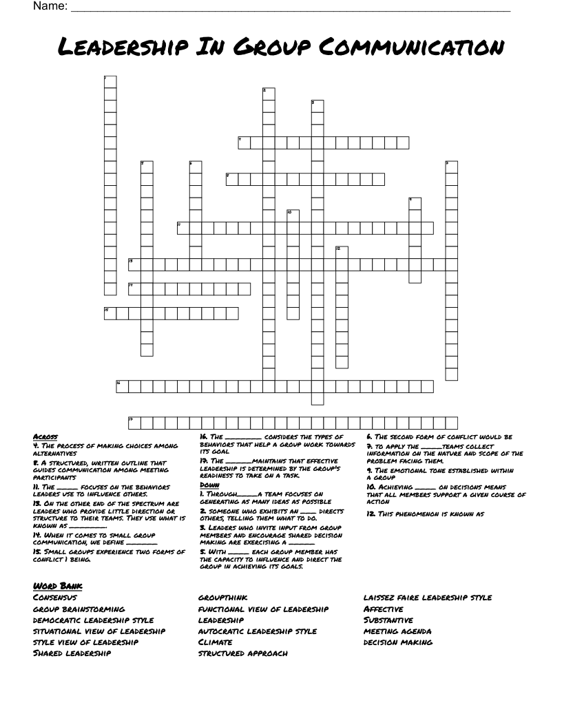 Leadership In Group Communication Crossword