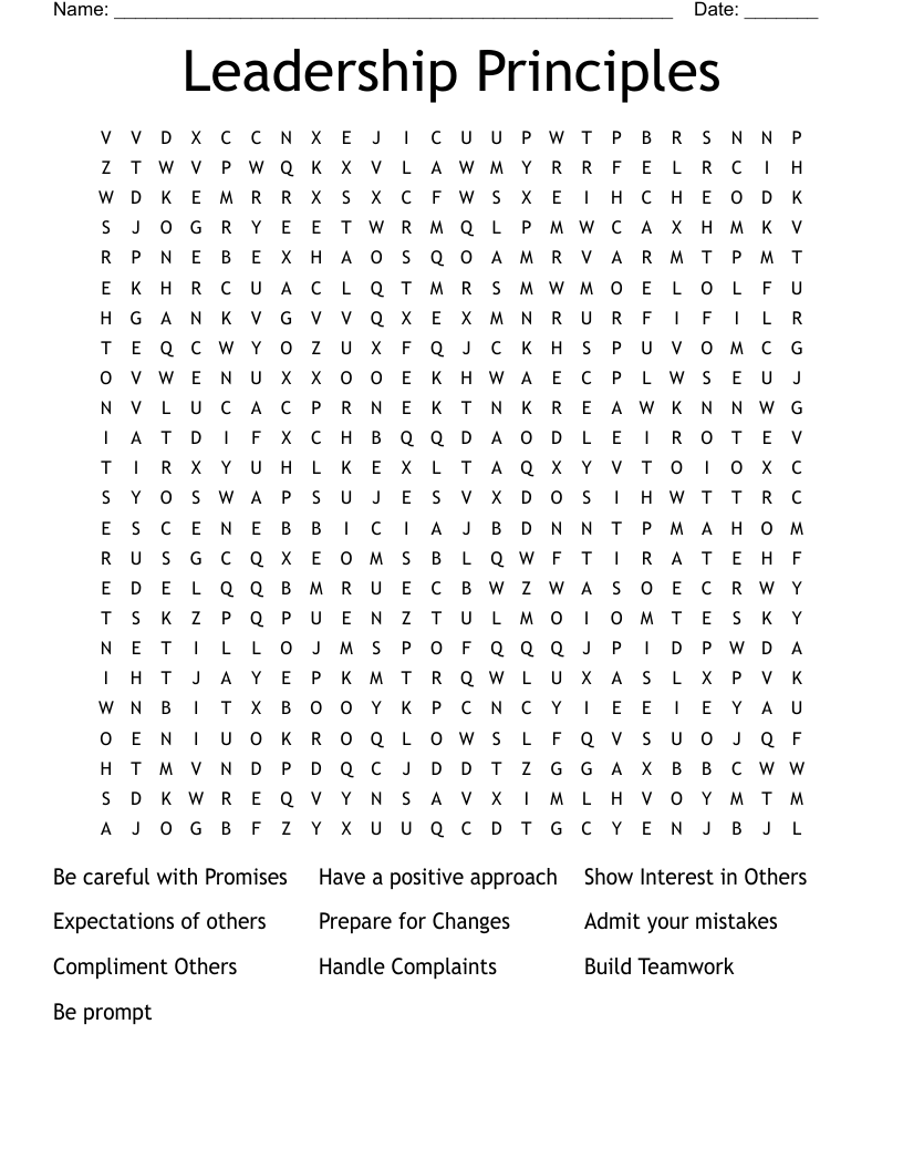 Leadership Principles  Word Search