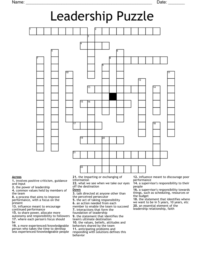 Leadership Puzzle Crossword