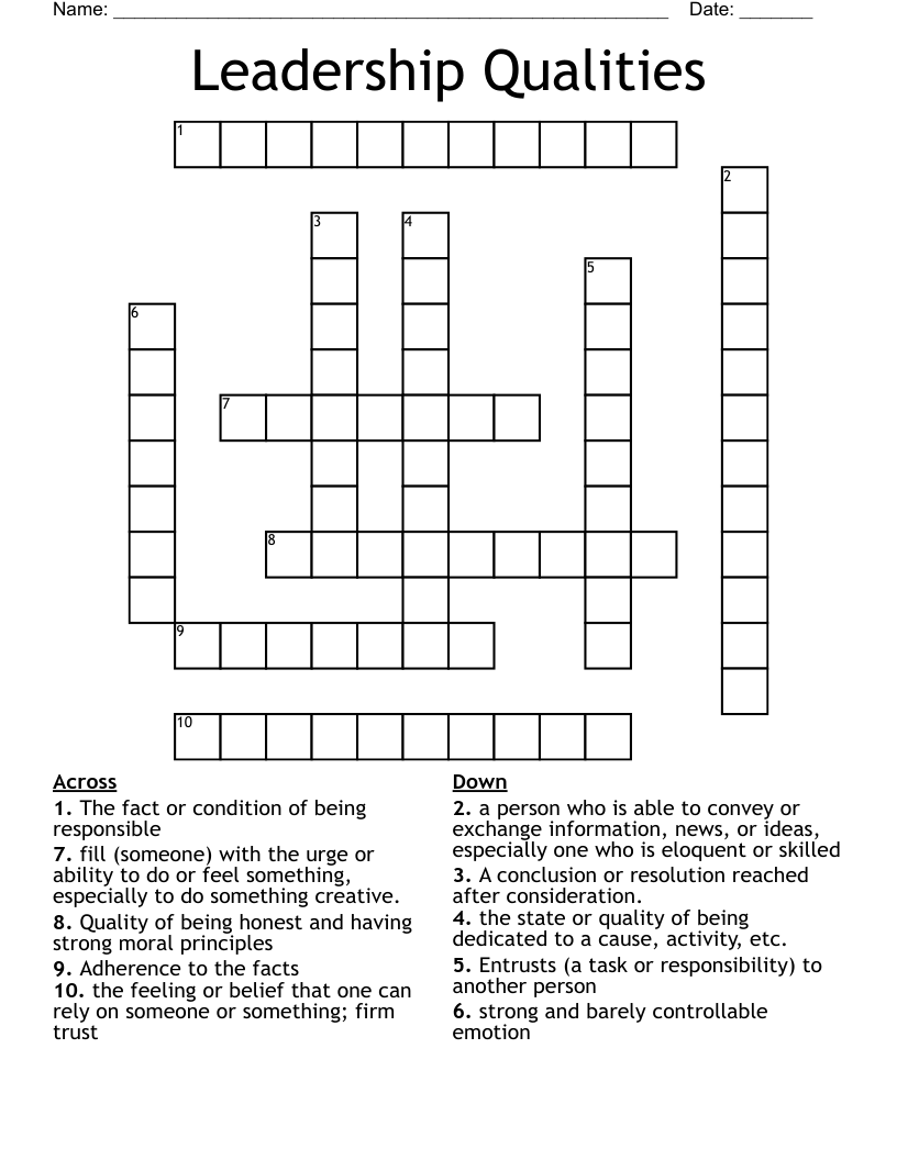 Leadership Qualities Crossword