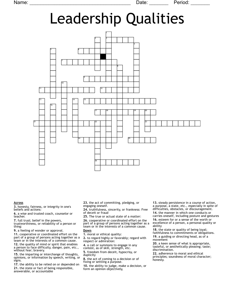 Leadership Qualities Crossword