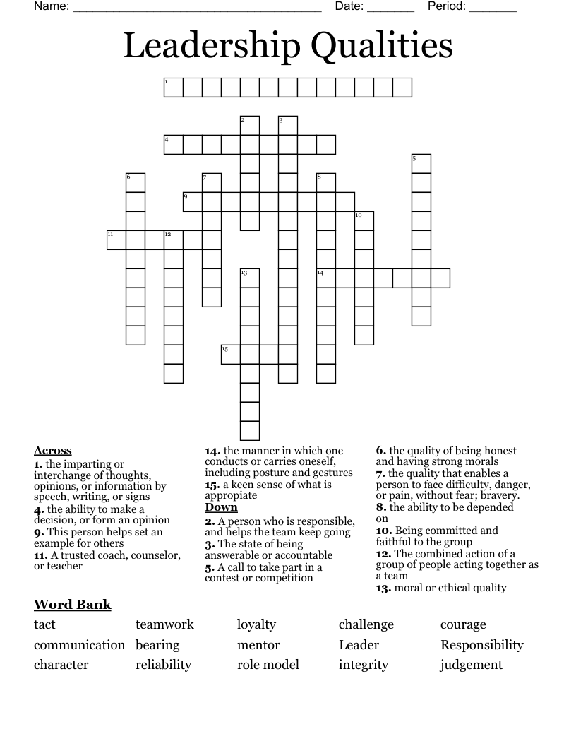 Leadership Qualities Crossword