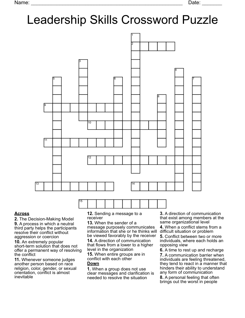 Leadership Skills Crossword Puzzle 