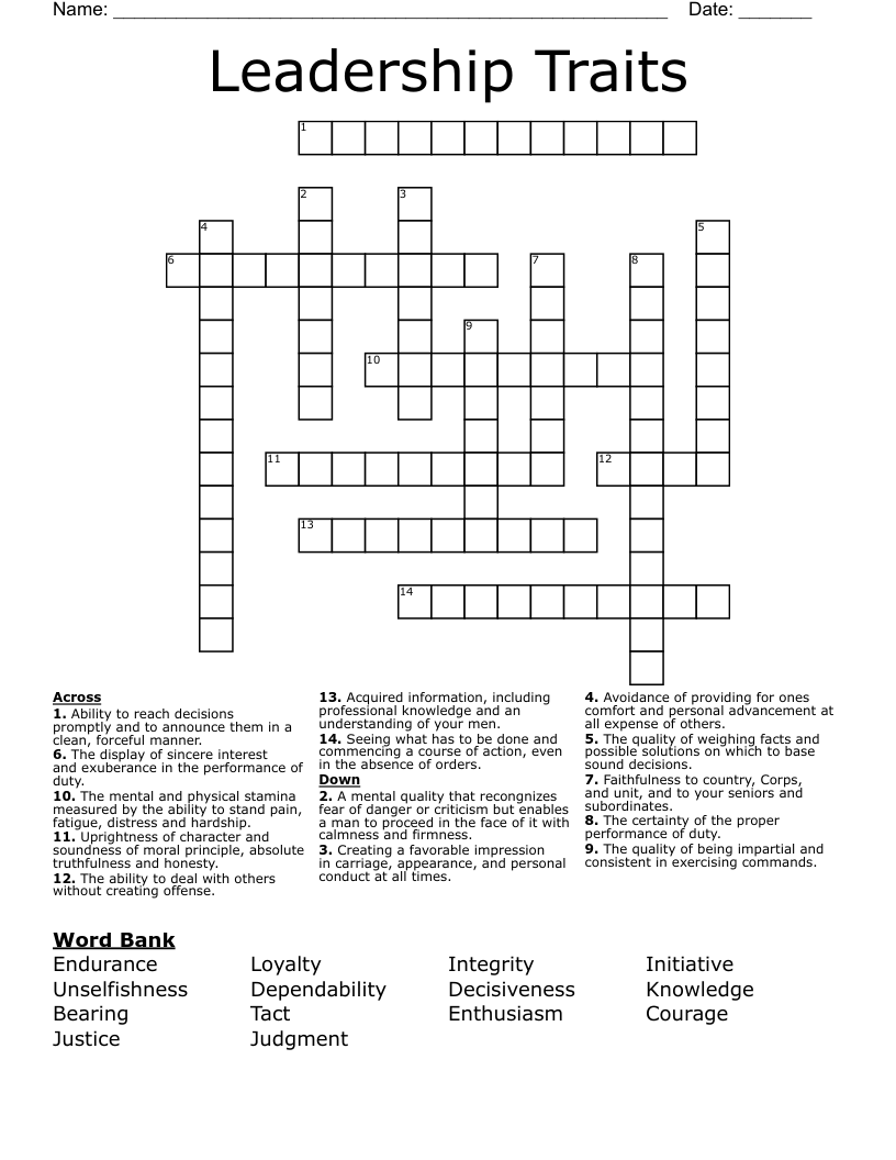 Leadership Traits Crossword