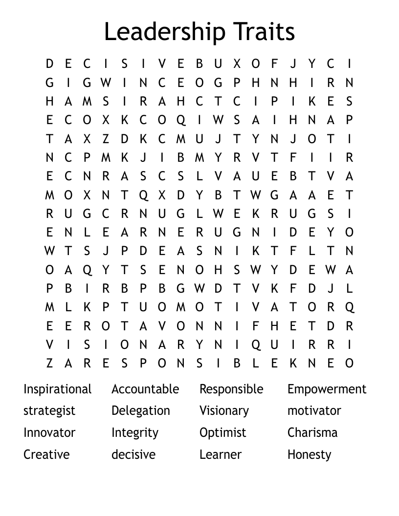 Leadership Traits Word Search