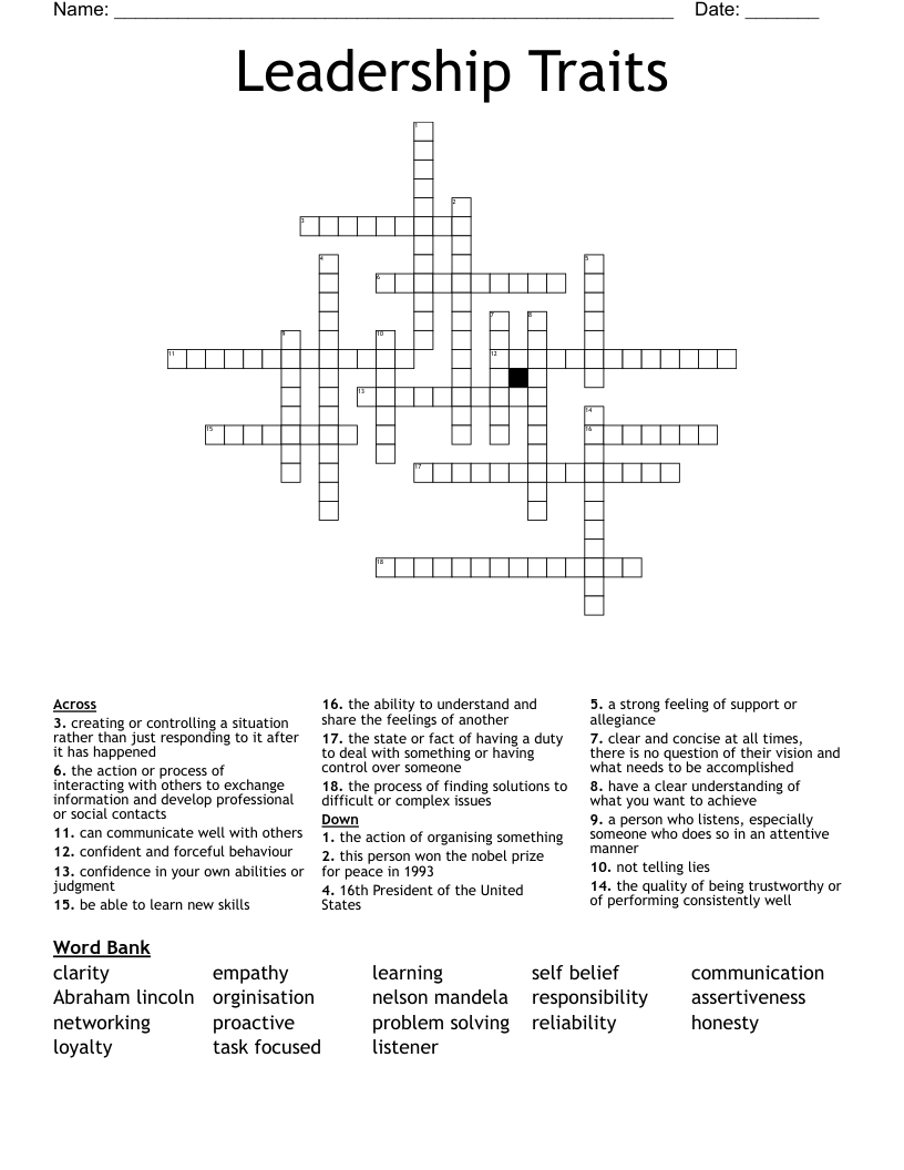 Leadership Traits Crossword