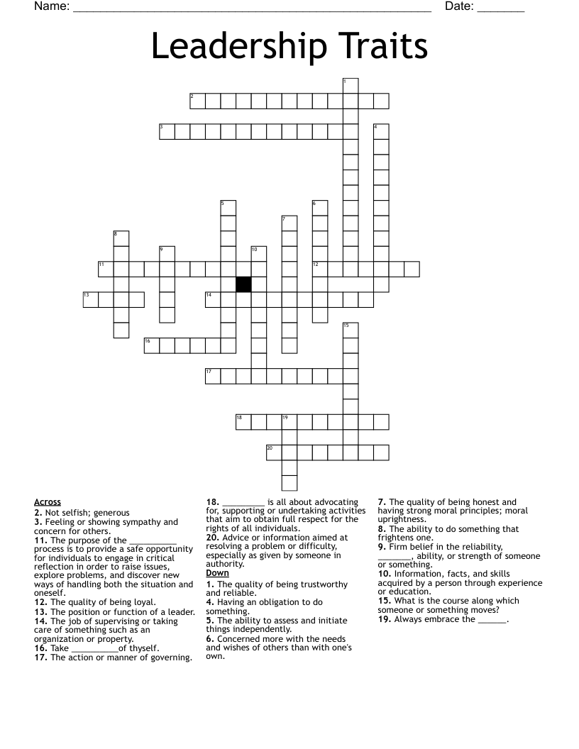 Leadership Traits Crossword