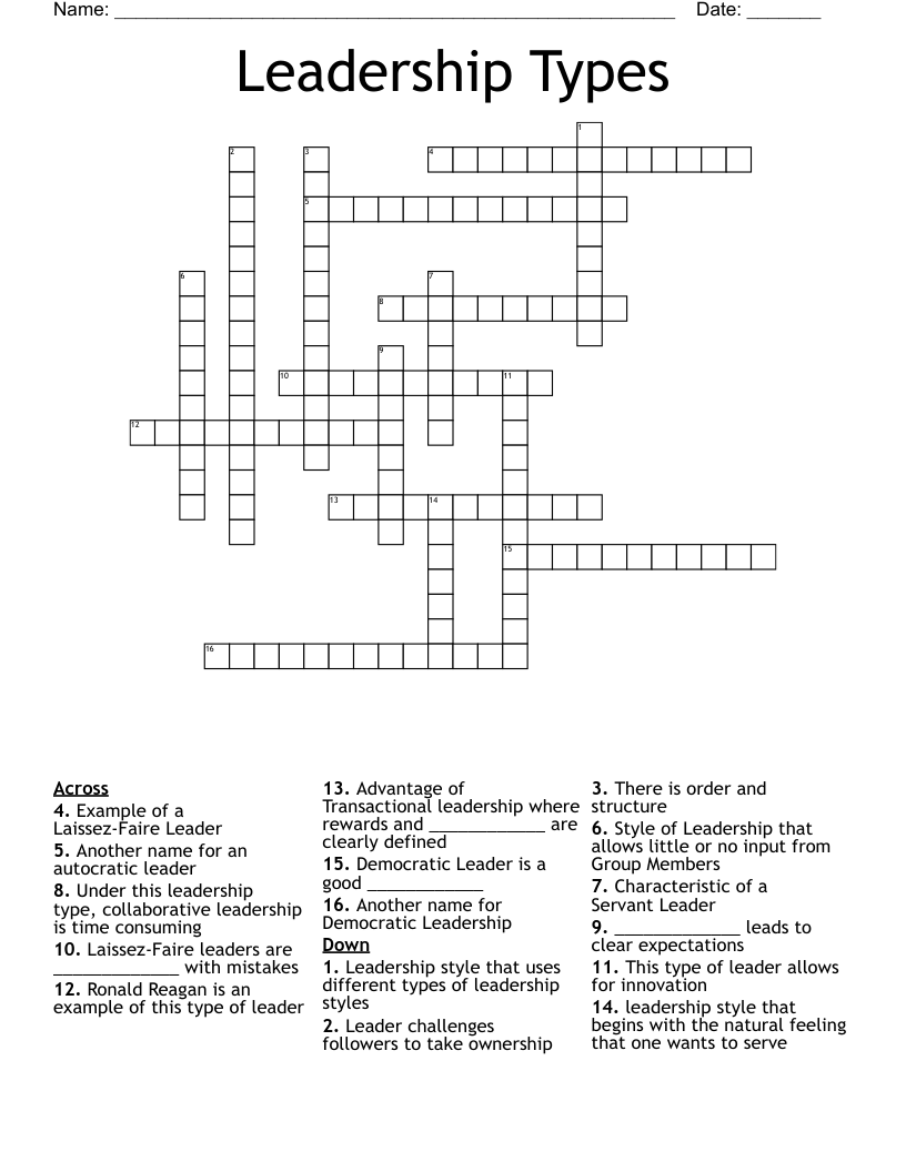Leadership Types Crossword