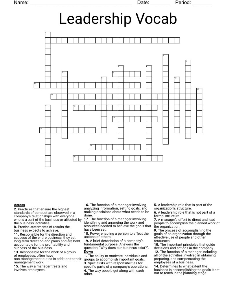 Leadership Vocab Crossword