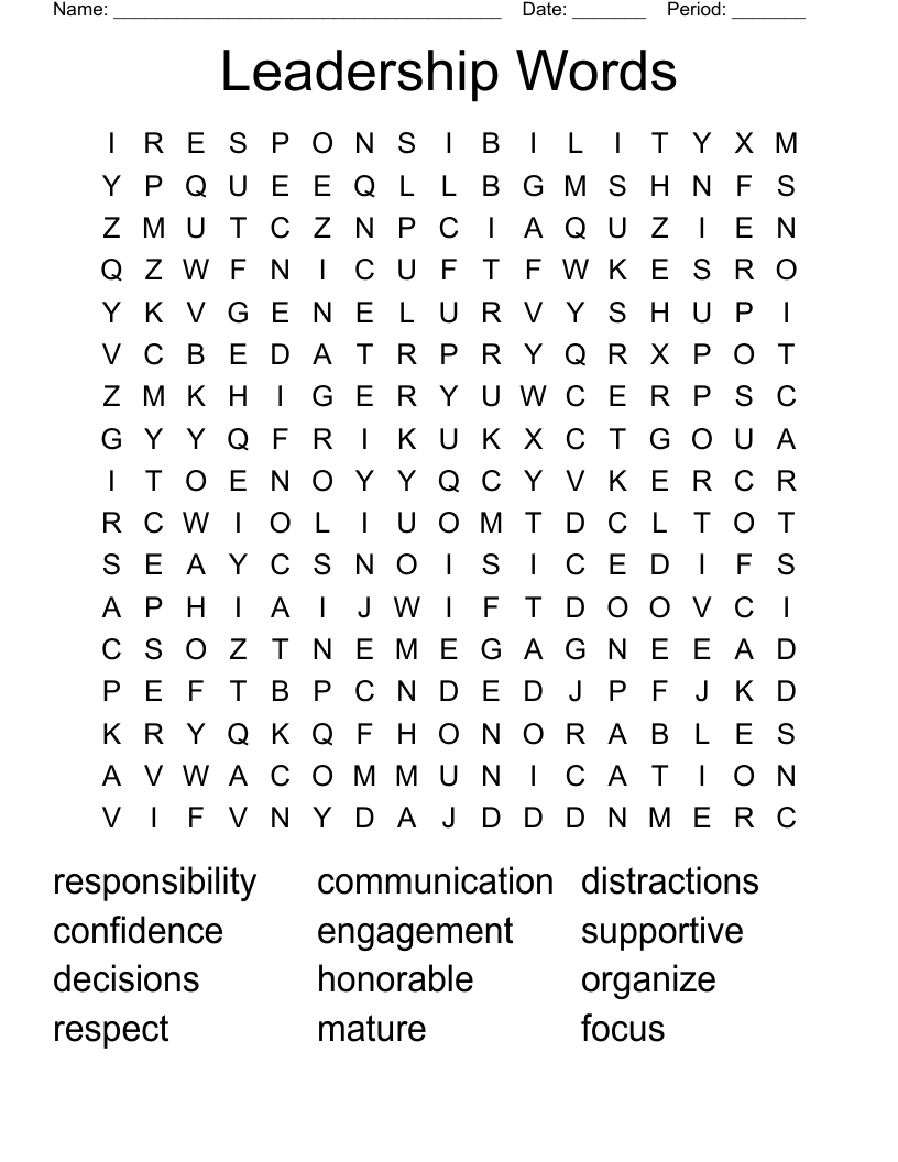 Leadership Words Word Search