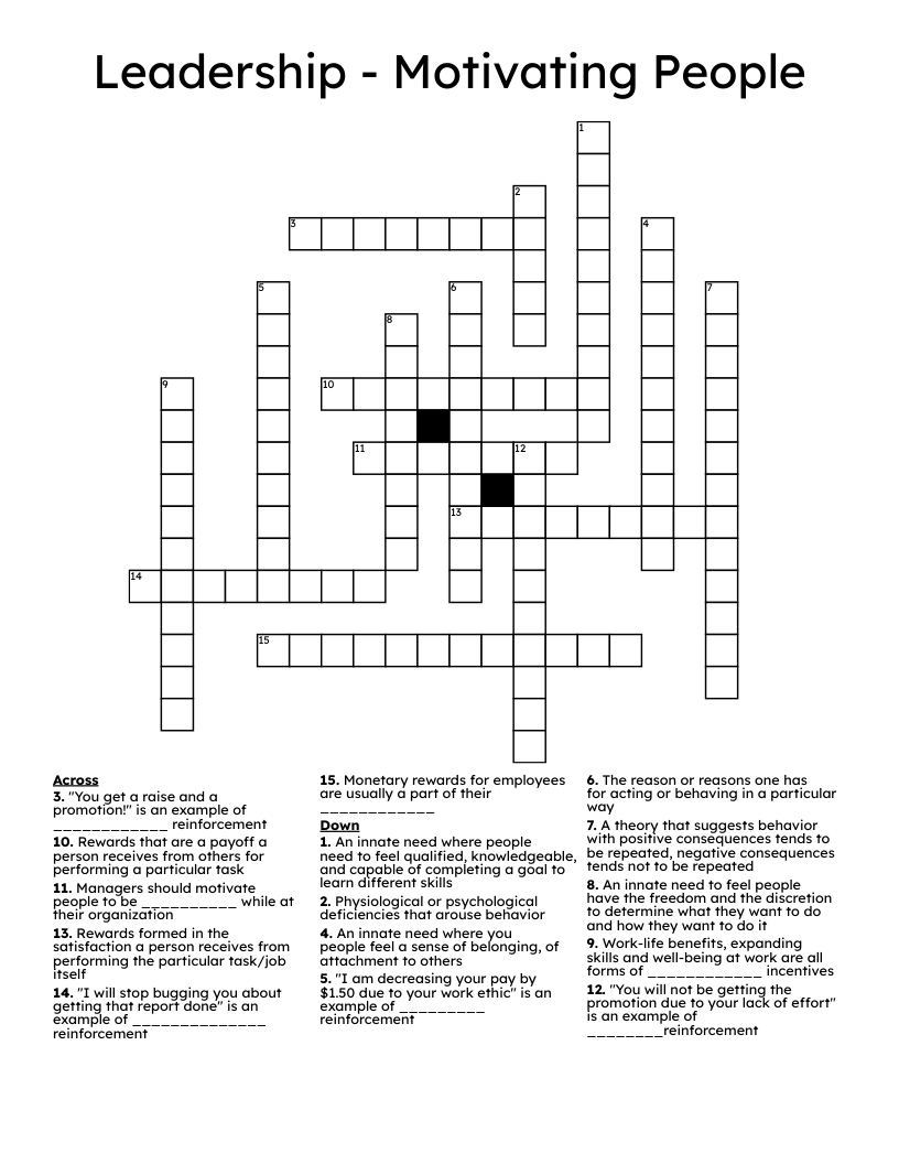Leadership - Motivating People Crossword
