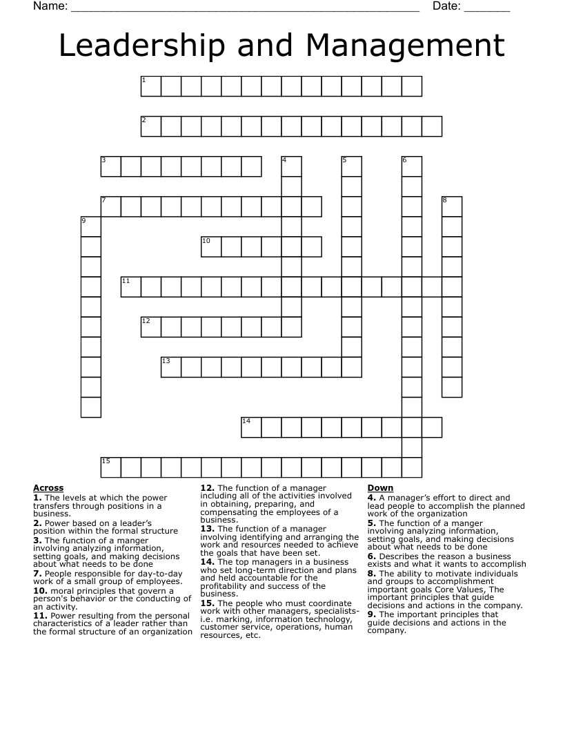 Leadership and Management Crossword