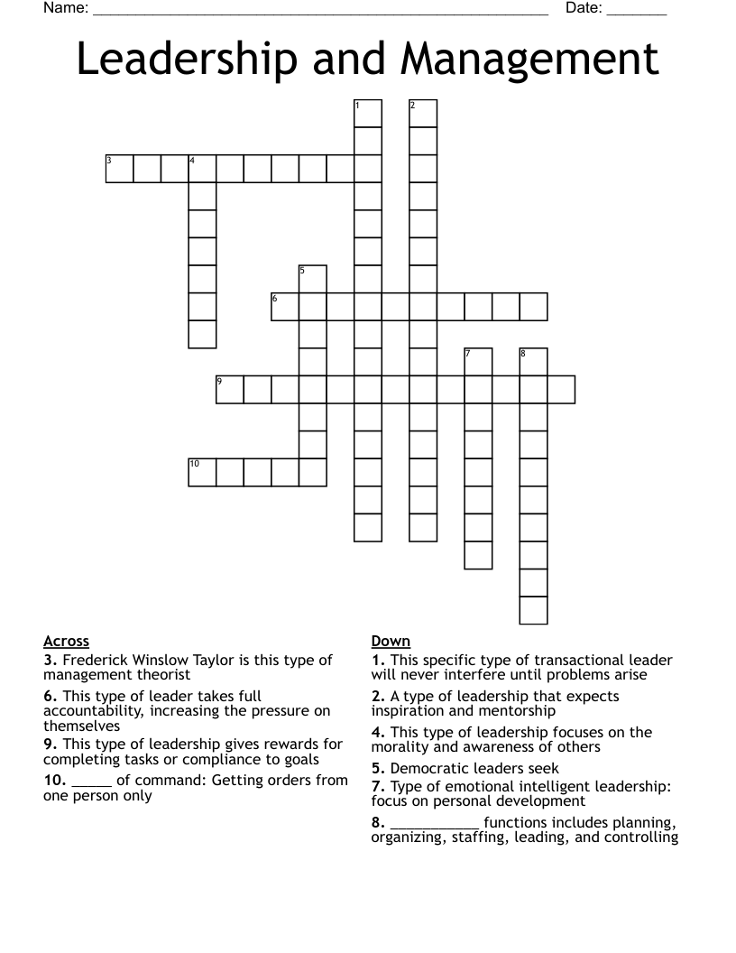 Leadership and Management Crossword