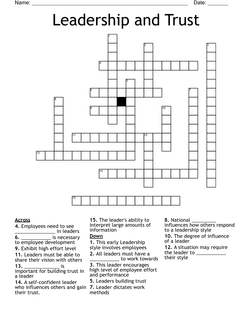 Leadership and Trust Crossword