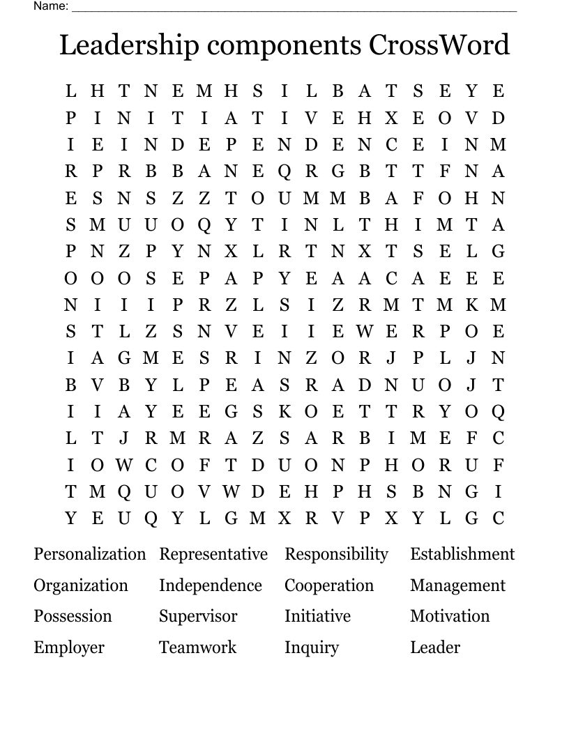 Leadership components CrossWord Word Search