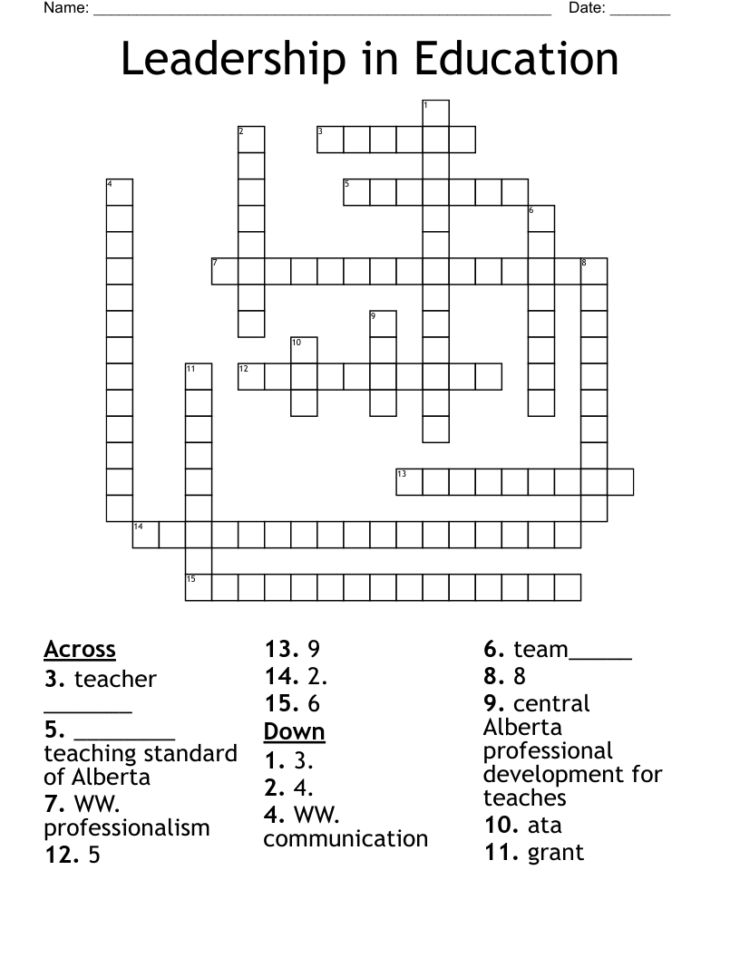 Leadership in Education Crossword