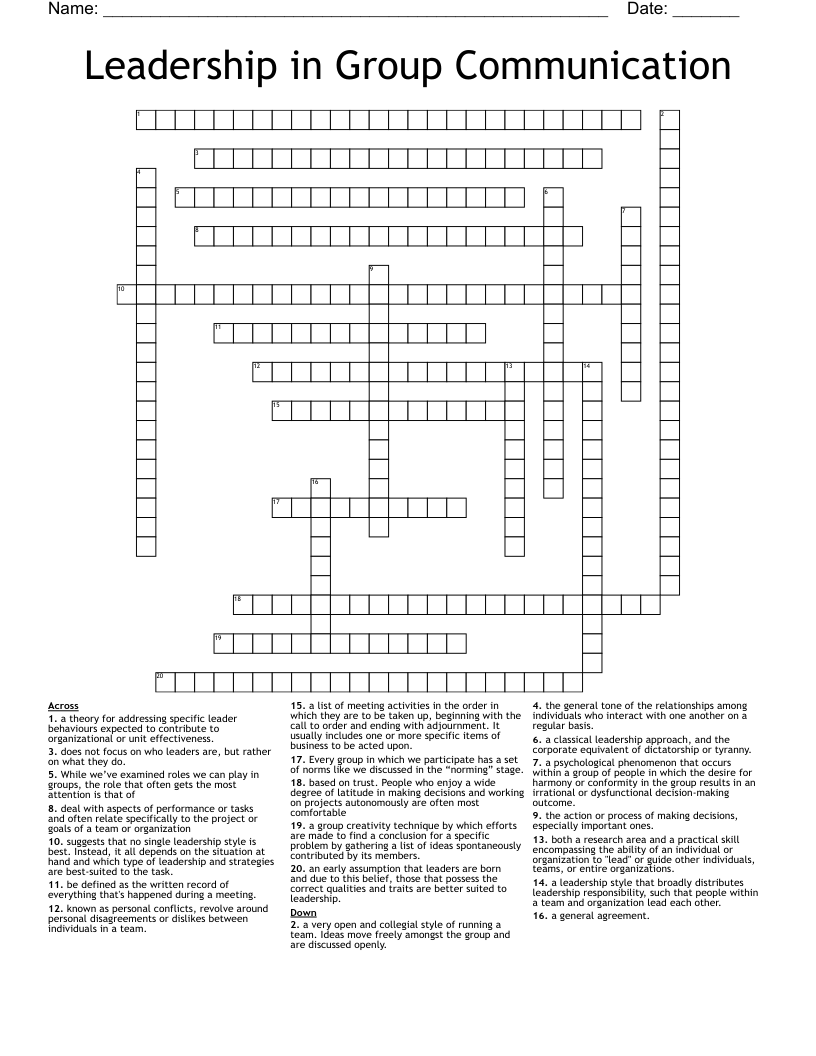 Leadership in Group Communication Crossword